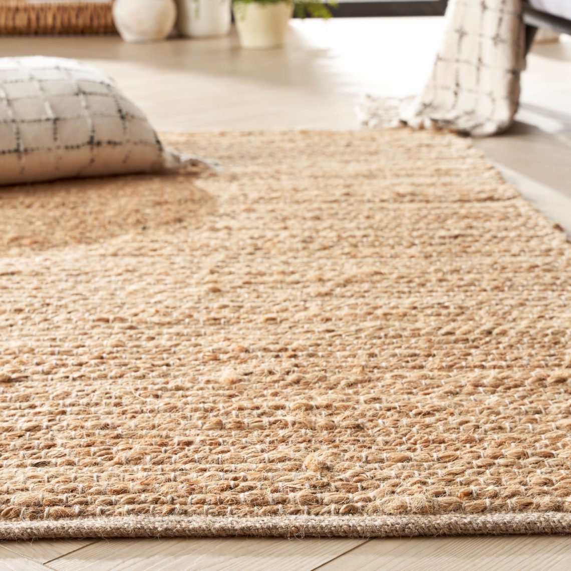 Closeup of a woven jute rug