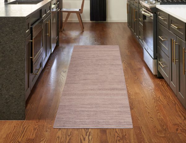 Washable brown runner rug in a kitchen